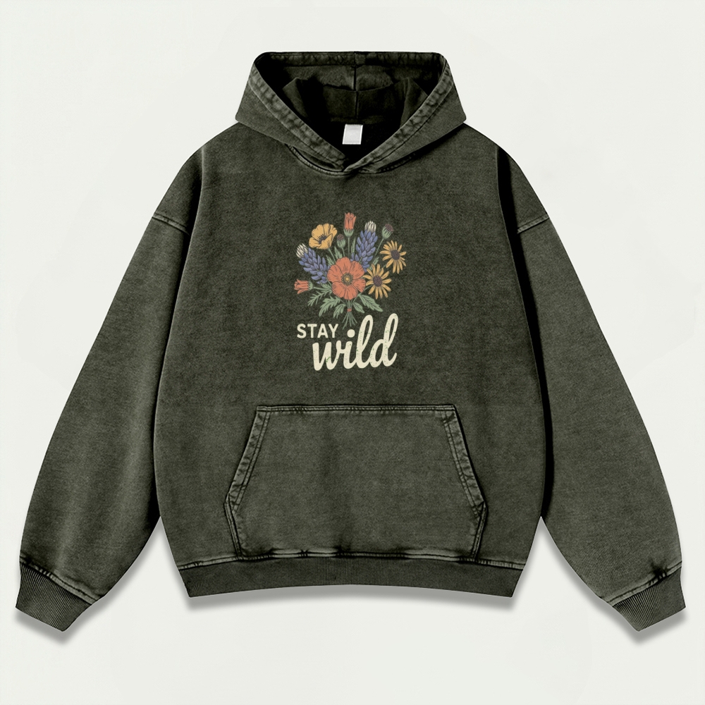 Stay Wild Flower Vintage Premium Heavyweight Plant Hoodie-HikeVista