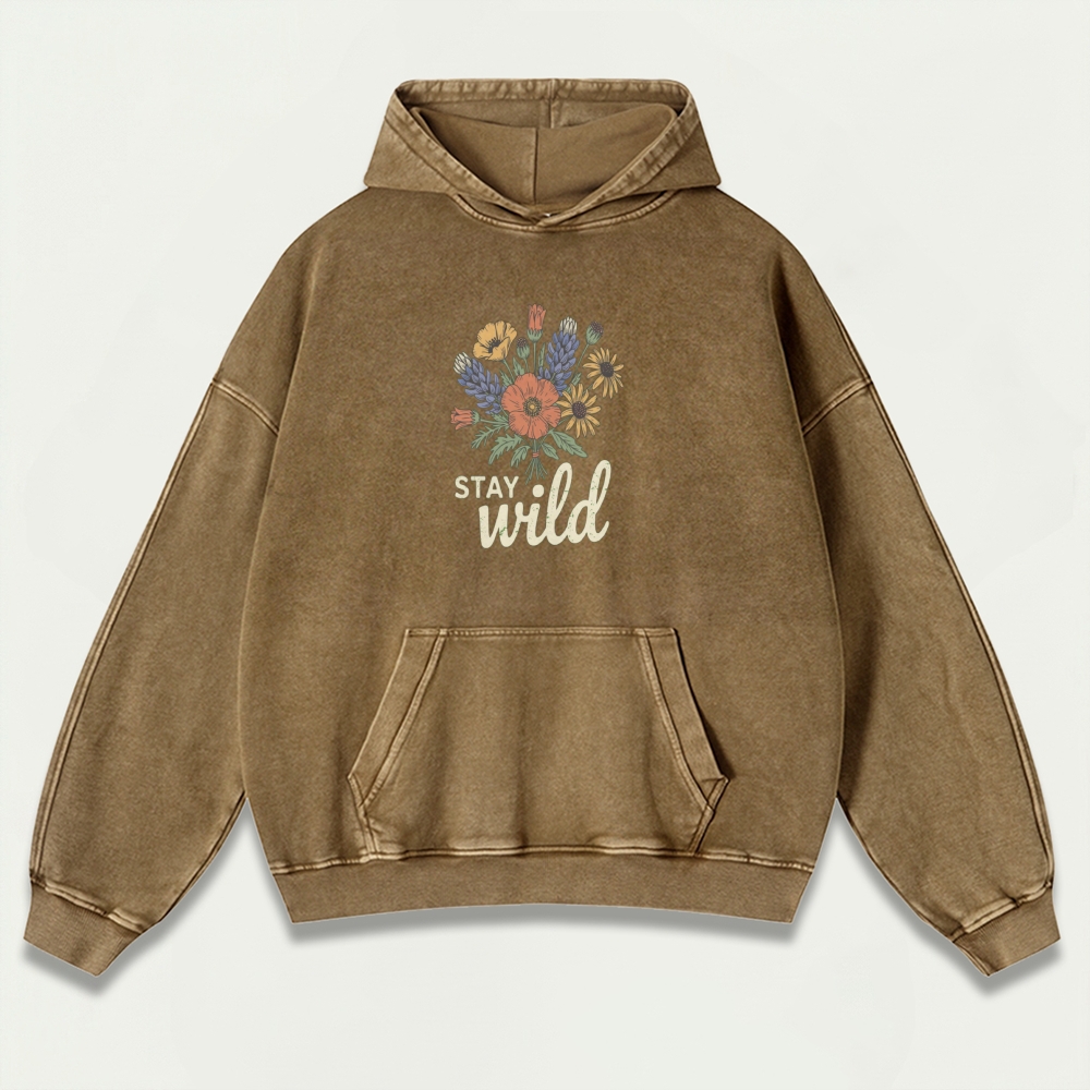 Stay Wild Flower Vintage Premium Heavyweight Plant Hoodie-HikeVista