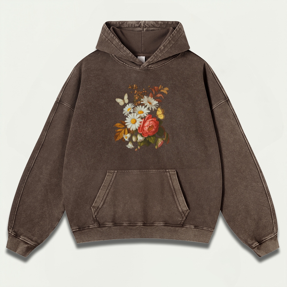Blooming Flowers Vintage Premium Heavyweight Plant Hoodie-HikeVista