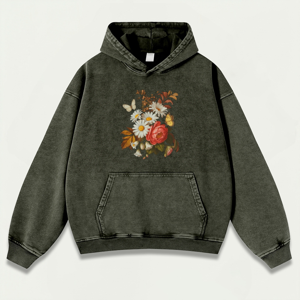Blooming Flowers Vintage Premium Heavyweight Plant Hoodie-HikeVista