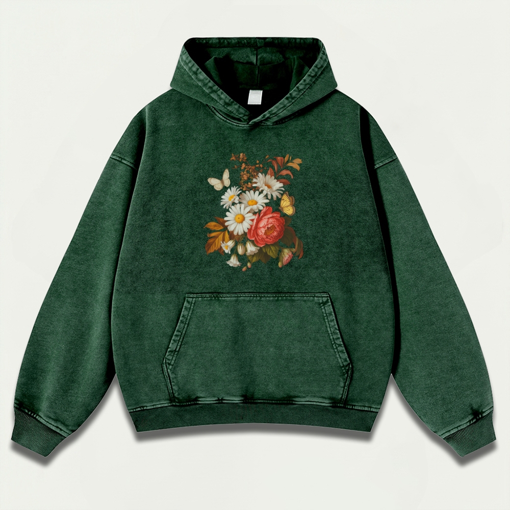 Blooming Flowers Vintage Premium Heavyweight Plant Hoodie-HikeVista
