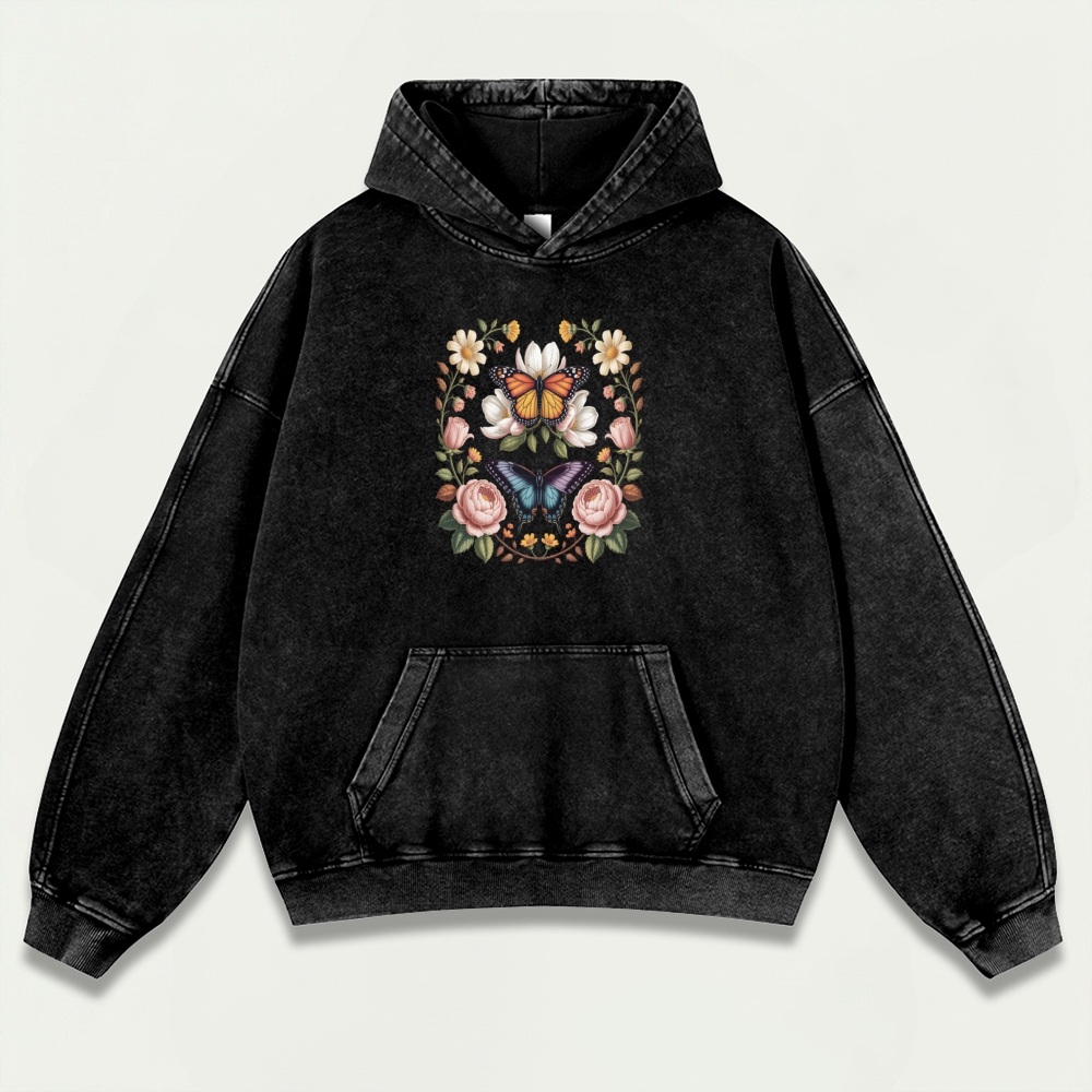 Bee Flowers Vintage Premium Heavyweight Plant Hoodie-HikeVista