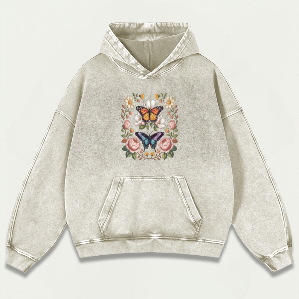 Bee Flowers Vintage Premium Heavyweight Plant Hoodie-HikeVista