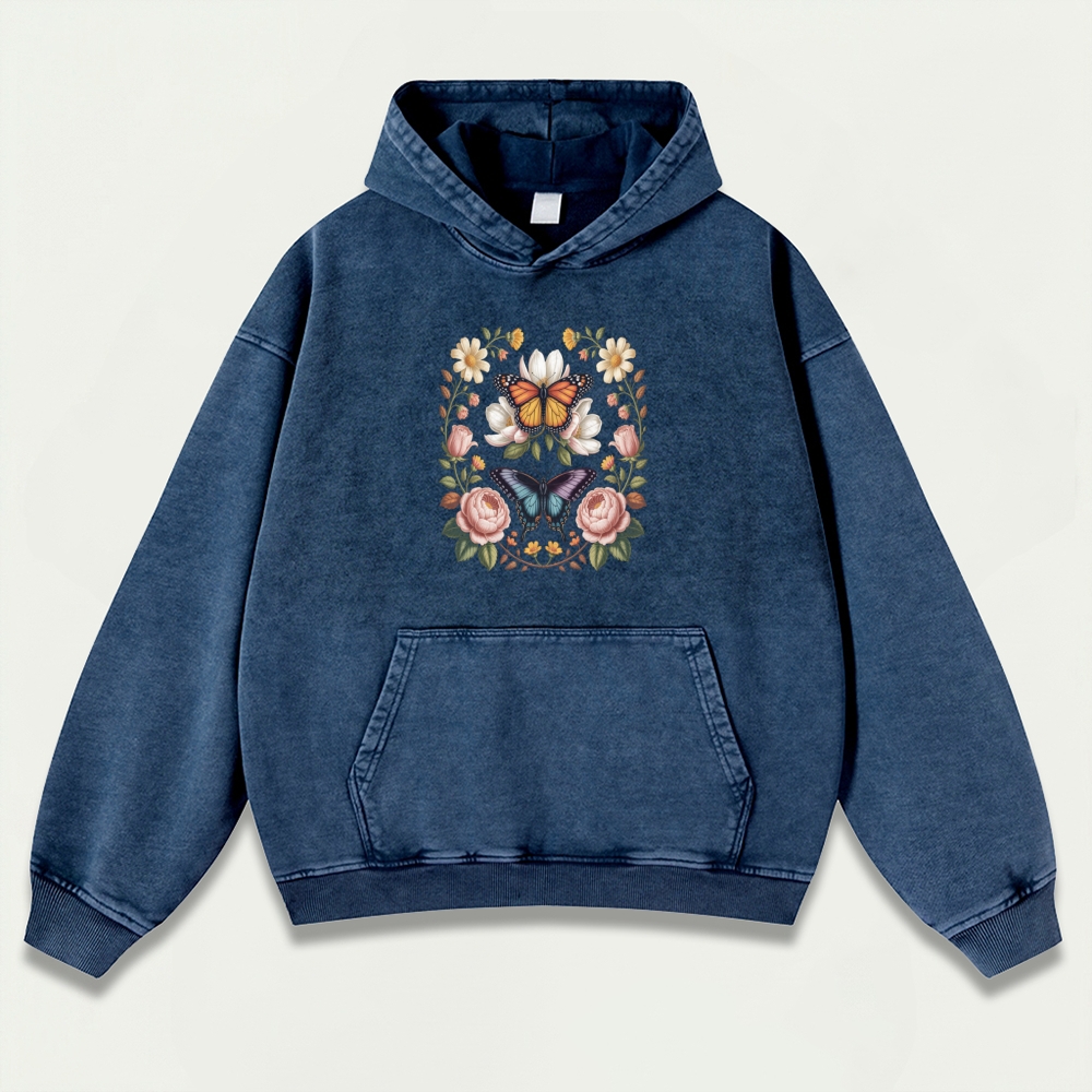 Bee Flowers Vintage Premium Heavyweight Plant Hoodie-HikeVista