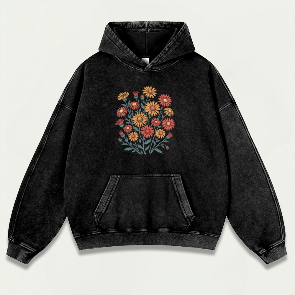 Blooming Flowers Vintage Premium Heavyweight Plant Hoodie-HikeVista