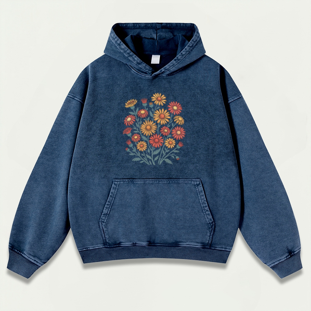 Blooming Flowers Vintage Premium Heavyweight Plant Hoodie-HikeVista