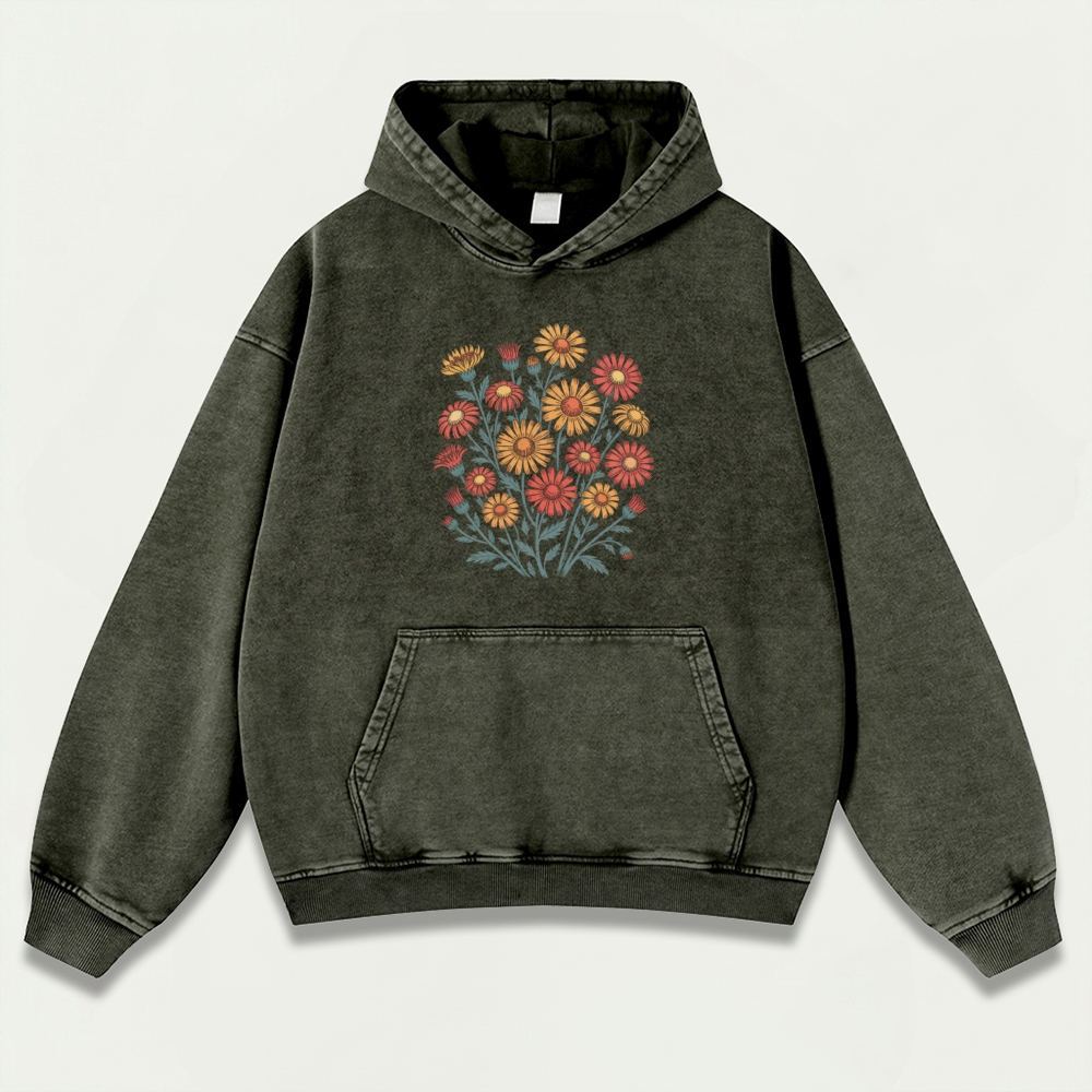 Blooming Flowers Vintage Premium Heavyweight Plant Hoodie-HikeVista