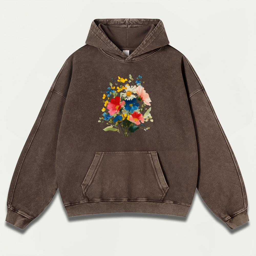 Blooming Flowers Vintage Premium Heavyweight Plant Hoodie-HikeVista