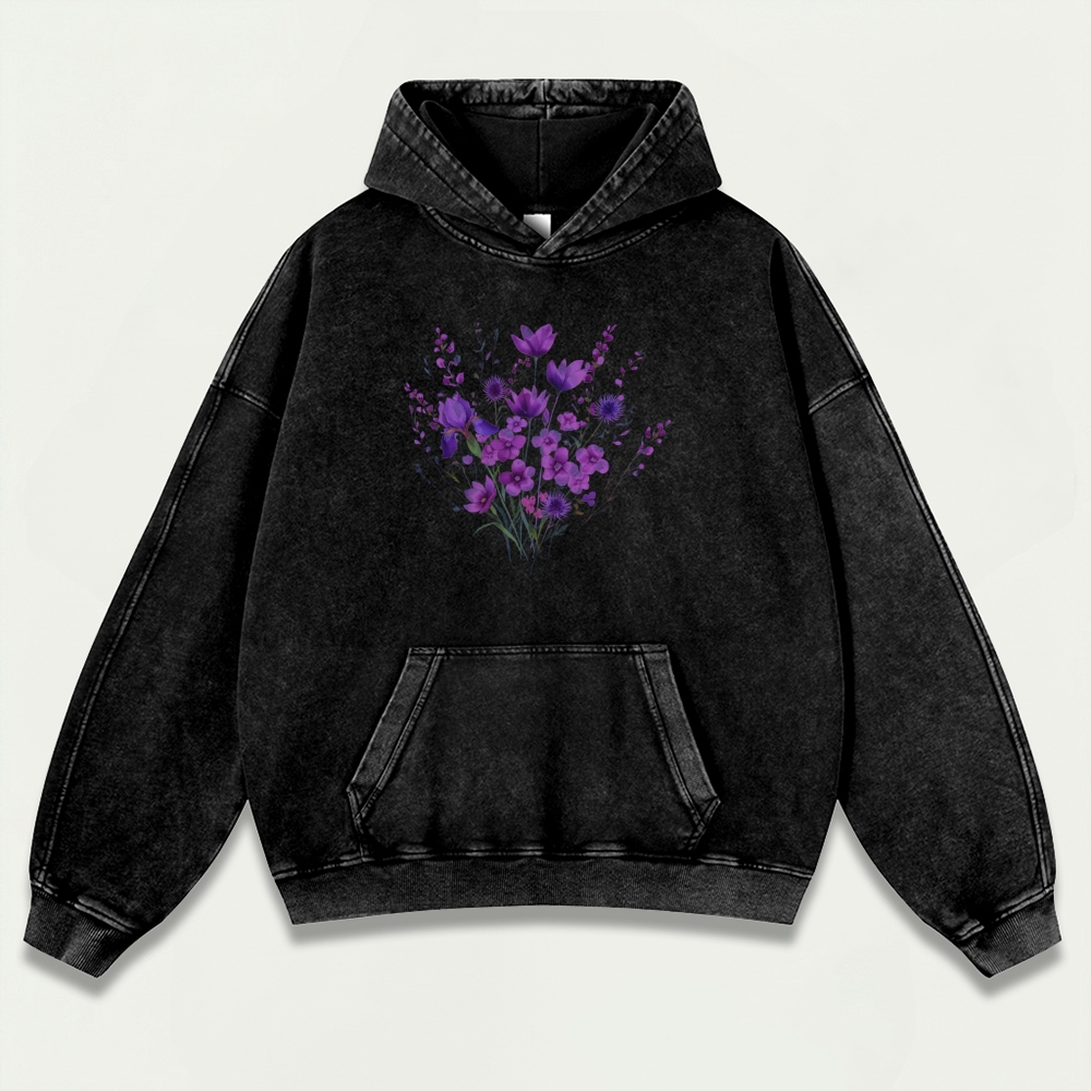 Blooming Purple Flowers Vintage Premium Heavyweight Plant Hoodie-HikeVista