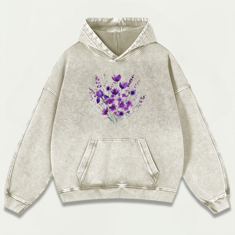 Blooming Purple Flowers Vintage Premium Heavyweight Plant Hoodie-HikeVista