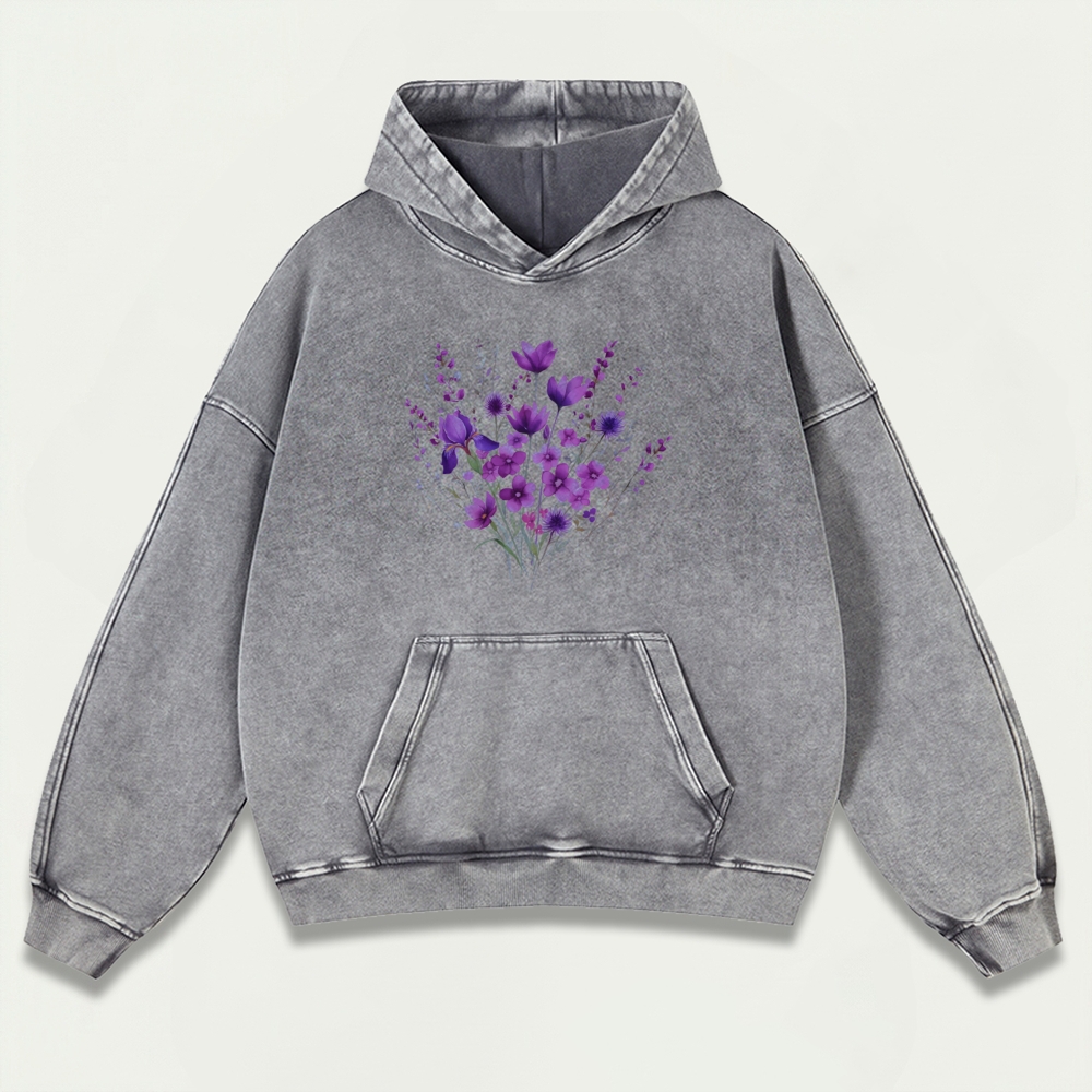 Blooming Purple Flowers Vintage Premium Heavyweight Plant Hoodie-HikeVista