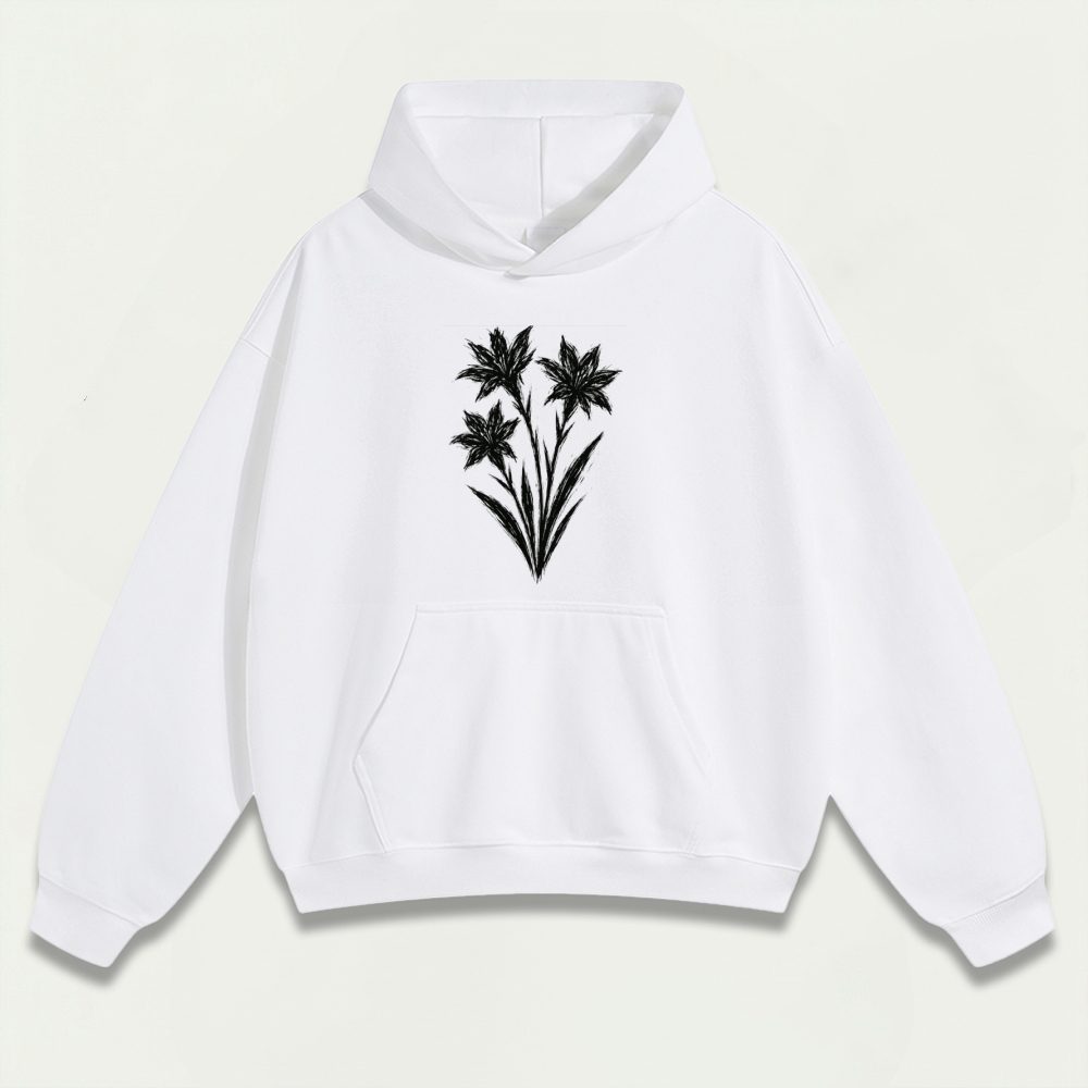 Black Wildflower Heavyweight Plant Hoodie-HikeVista