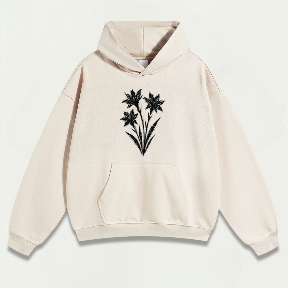 Black Wildflower Heavyweight Plant Hoodie-HikeVista