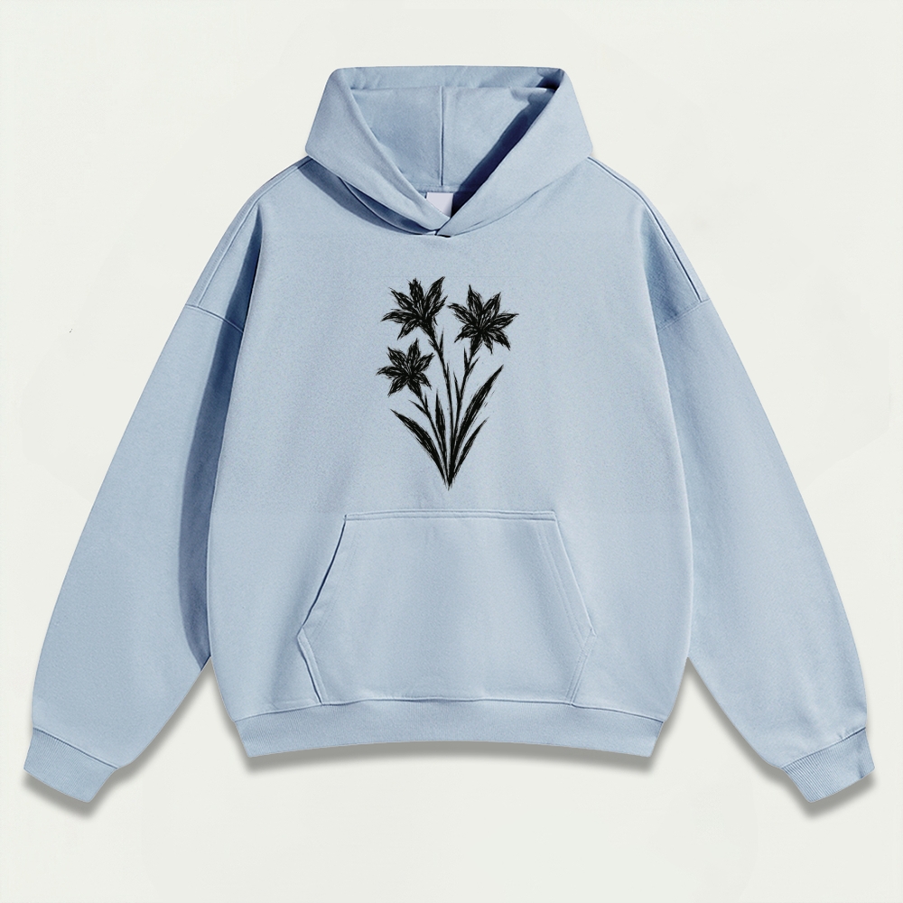Black Wildflower Heavyweight Plant Hoodie-HikeVista