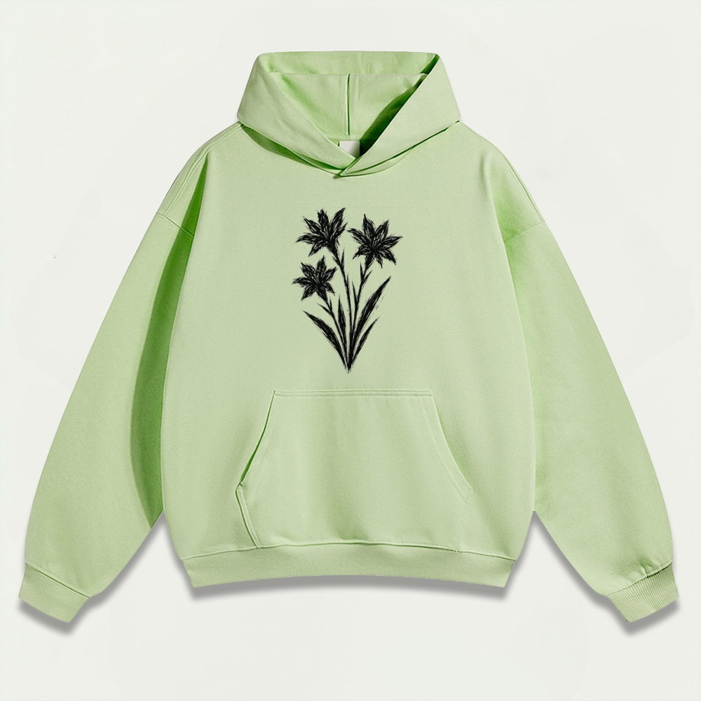 Black Wildflower Heavyweight Plant Hoodie-HikeVista