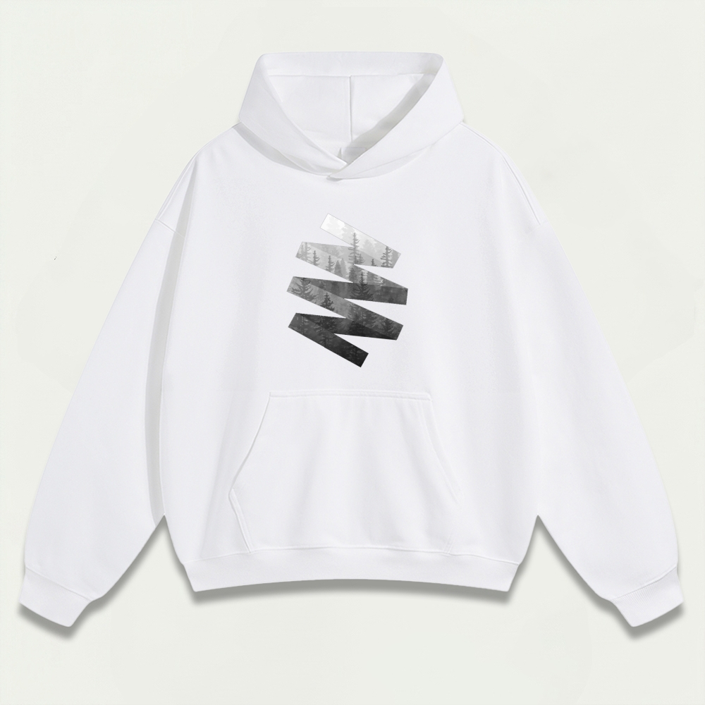 Black White Forest Heavyweight Hiking Hoodie-HikeVista