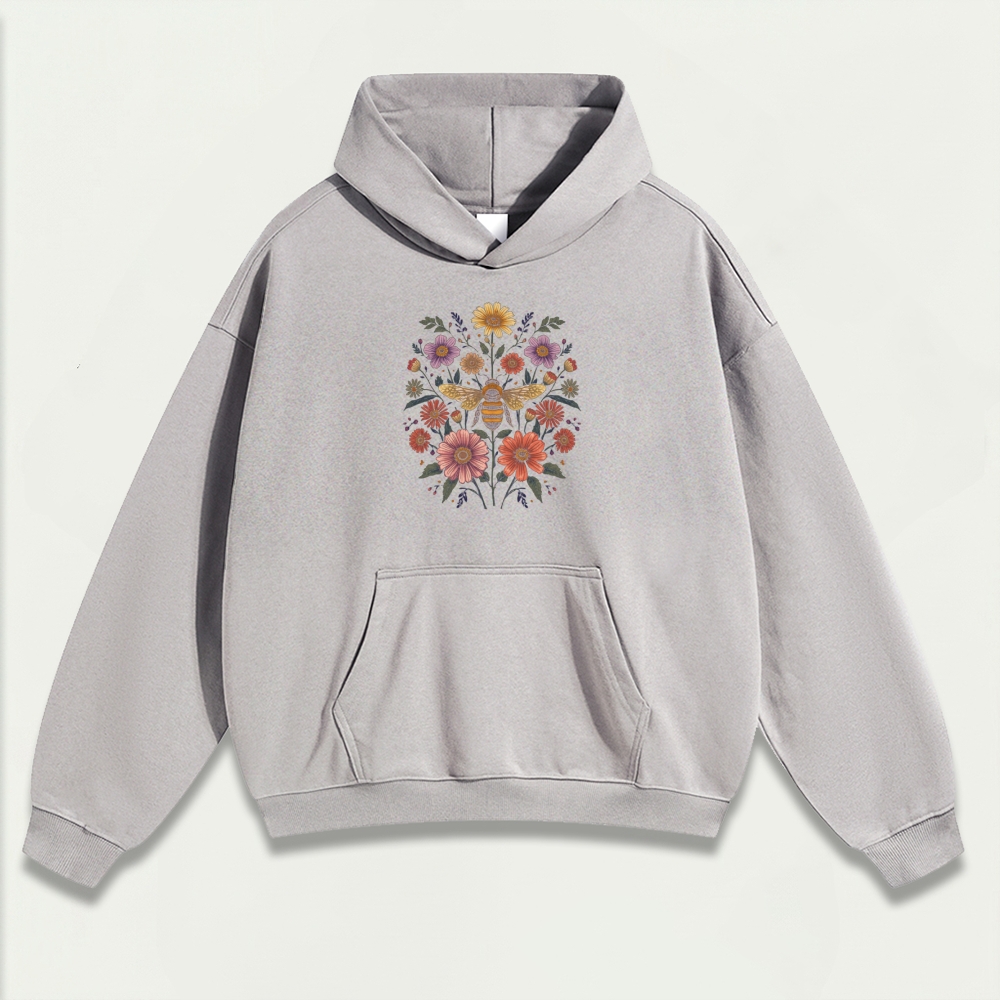 Bee Flower Heavyweight Plant Hoodie-HikeVista