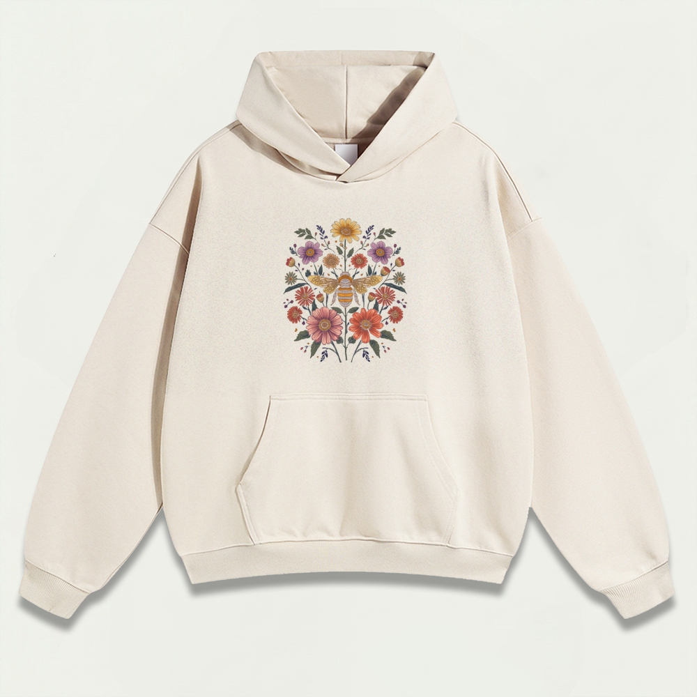 Bee Flower Heavyweight Plant Hoodie-HikeVista