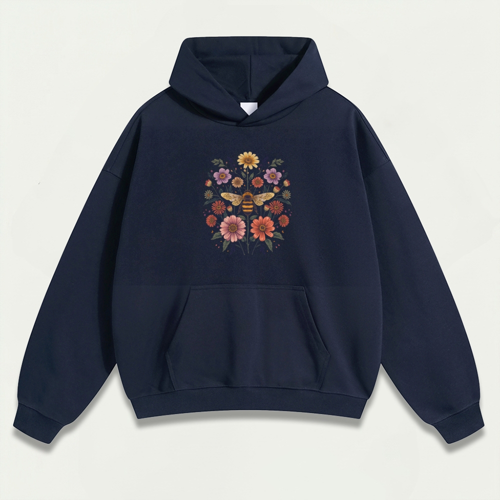 Bee Flower Heavyweight Plant Hoodie-HikeVista