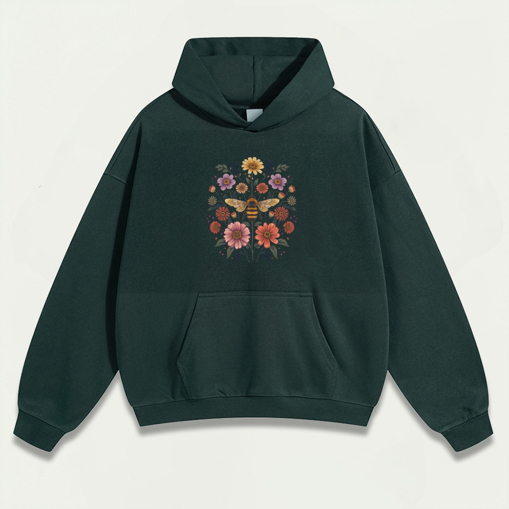 Bee Flower Heavyweight Plant Hoodie-HikeVista