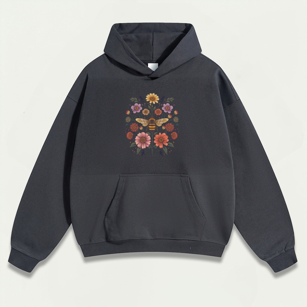 Bee Flower Heavyweight Plant Hoodie-HikeVista