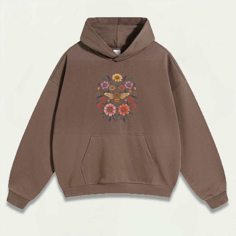 Bee Flower Heavyweight Plant Hoodie-HikeVista