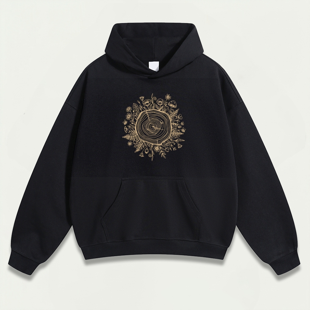 Annual Rings Flowers Heavyweight Hiking Hoodie-HikeVista