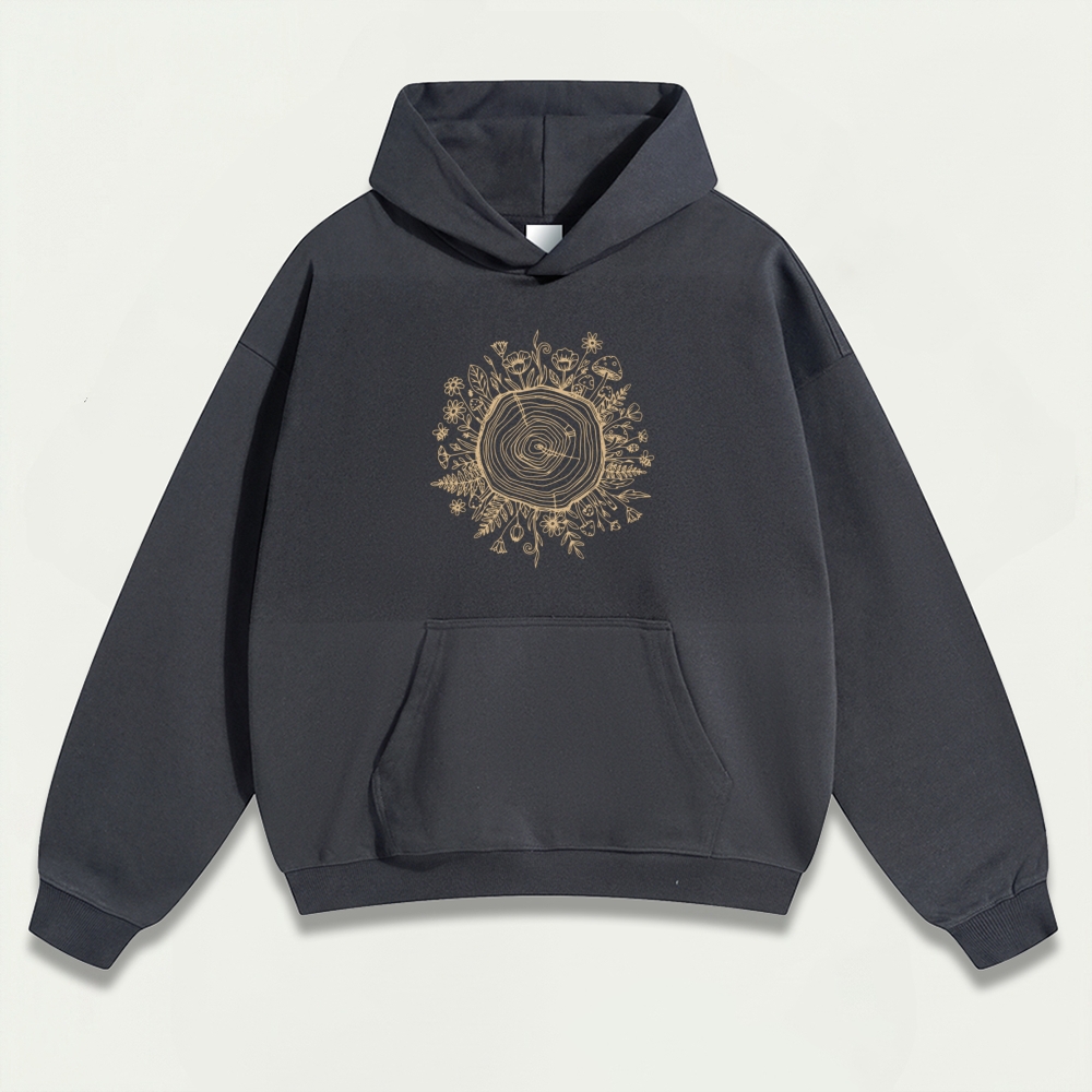 Annual Rings Flowers Heavyweight Hiking Hoodie-HikeVista