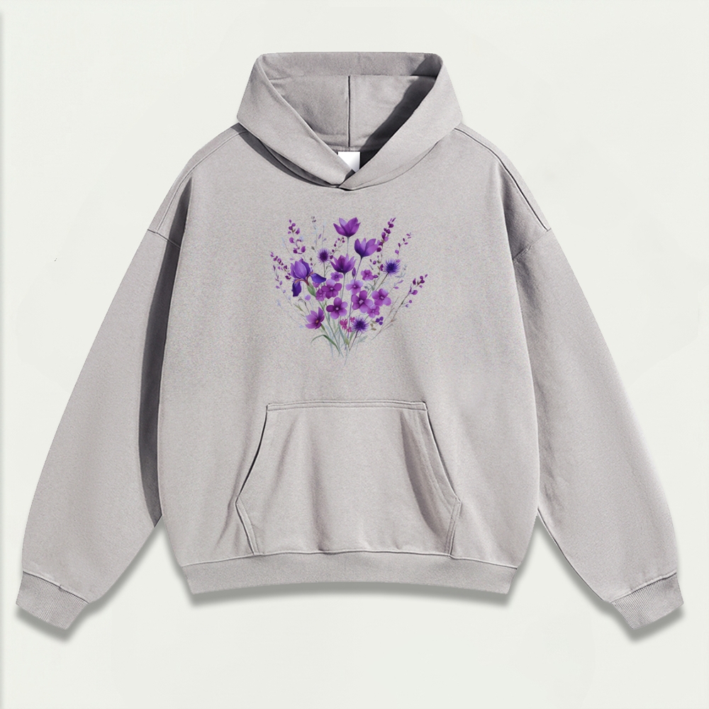 Blooming Purple Flowers Heavyweight Trail Hoodie-HikeVista