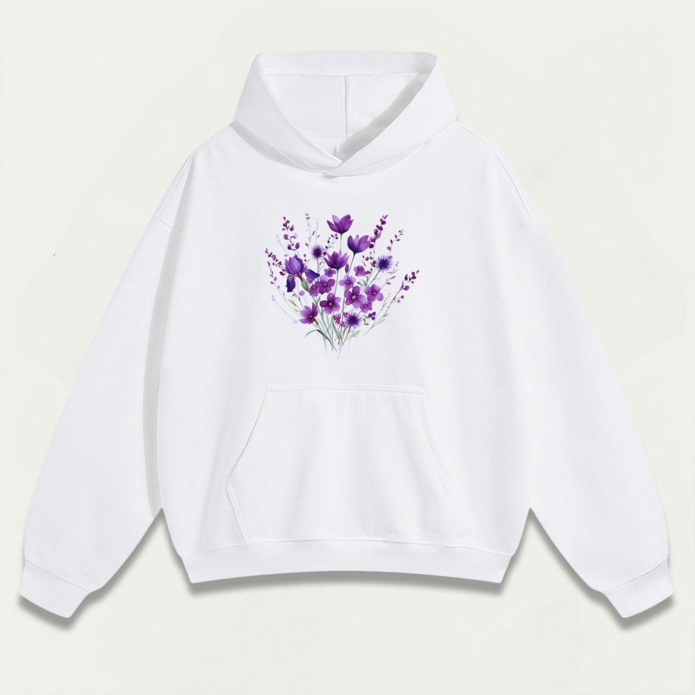 Blooming Purple Flowers Heavyweight Trail Hoodie-HikeVista
