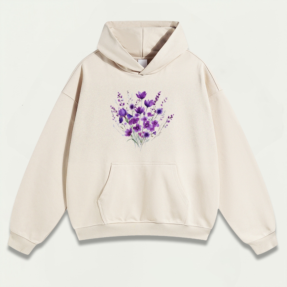 Blooming Purple Flowers Heavyweight Trail Hoodie-HikeVista