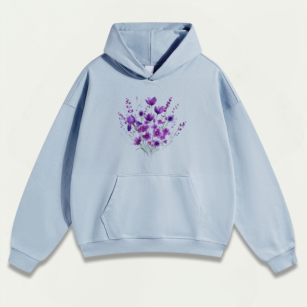 Blooming Purple Flowers Heavyweight Trail Hoodie-HikeVista