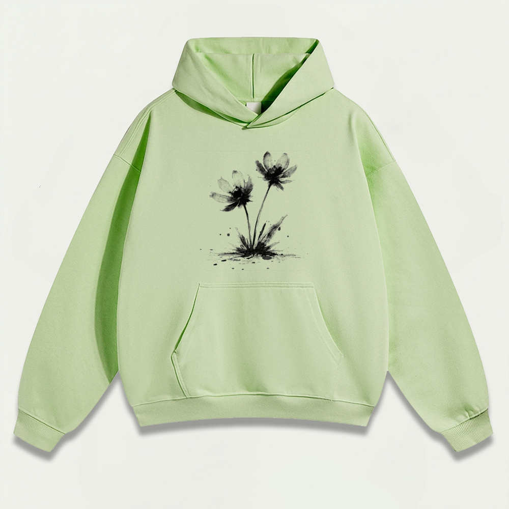 Wildflower Black White Heavyweight Plant Hoodie-HikeVista