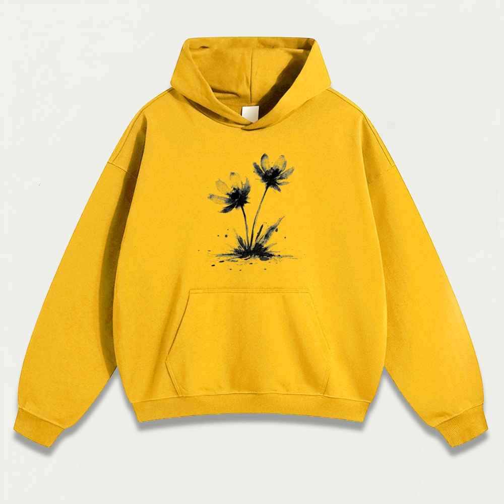 Wildflower Black White Heavyweight Plant Hoodie-HikeVista