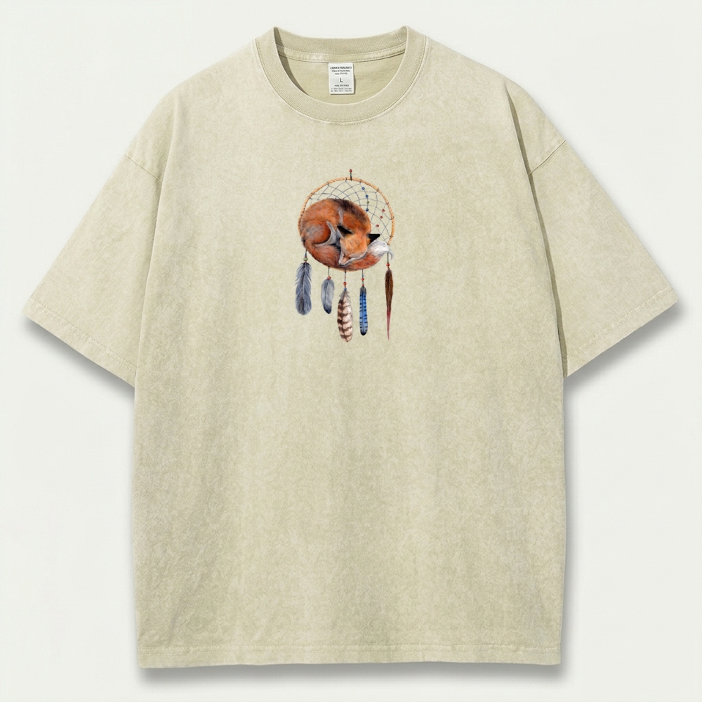 Dreamcatcher Feathers Vintage Organic Cotton Fox Tee-HikeVista