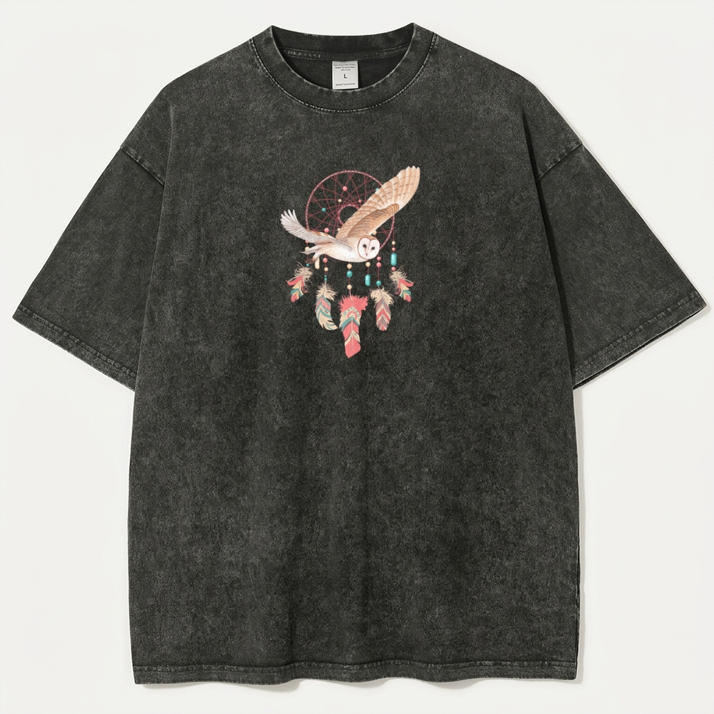 Dreamcatcher Feathers Vintage Organic Cotton Owl Tee-HikeVista