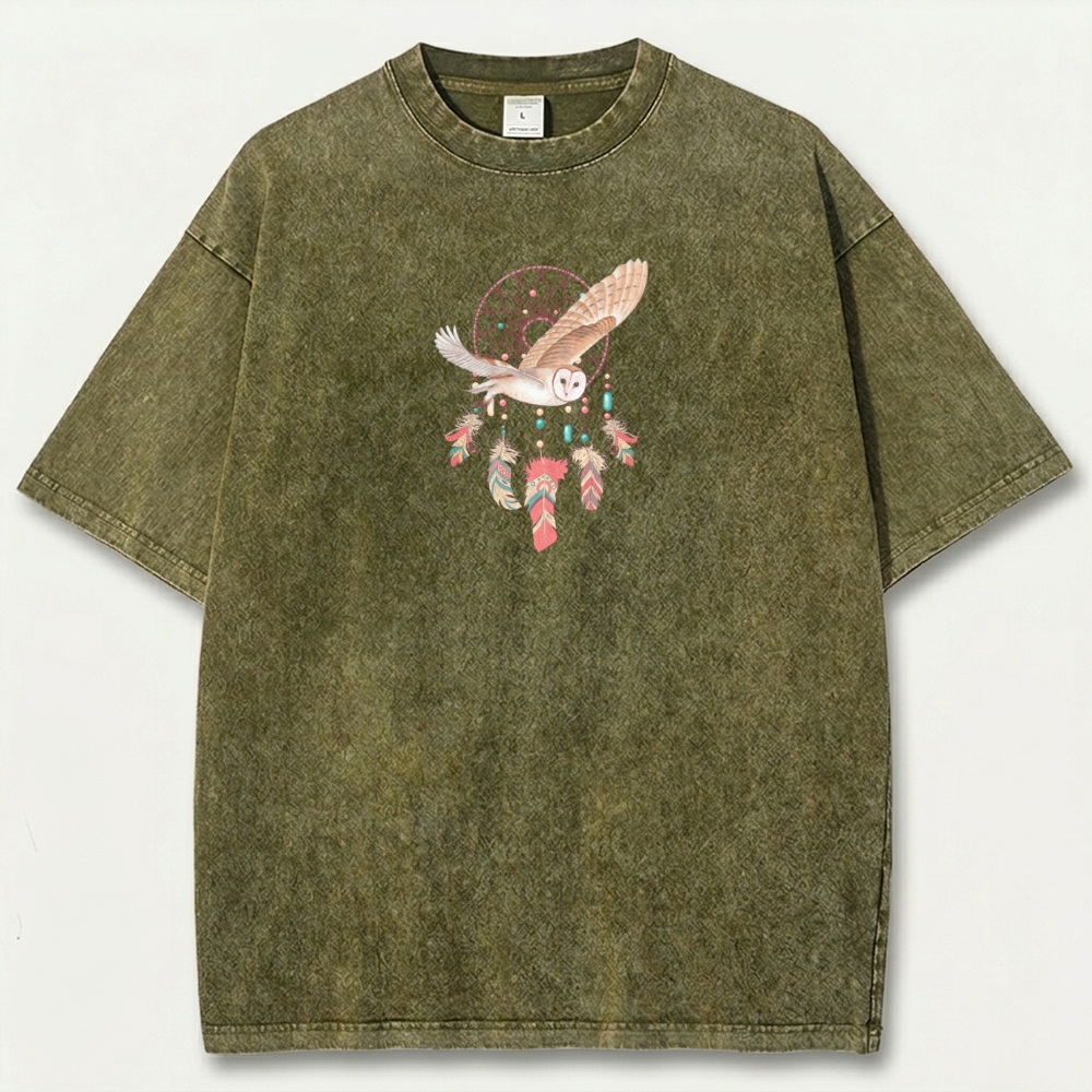 Dreamcatcher Feathers Vintage Organic Cotton Owl Tee-HikeVista