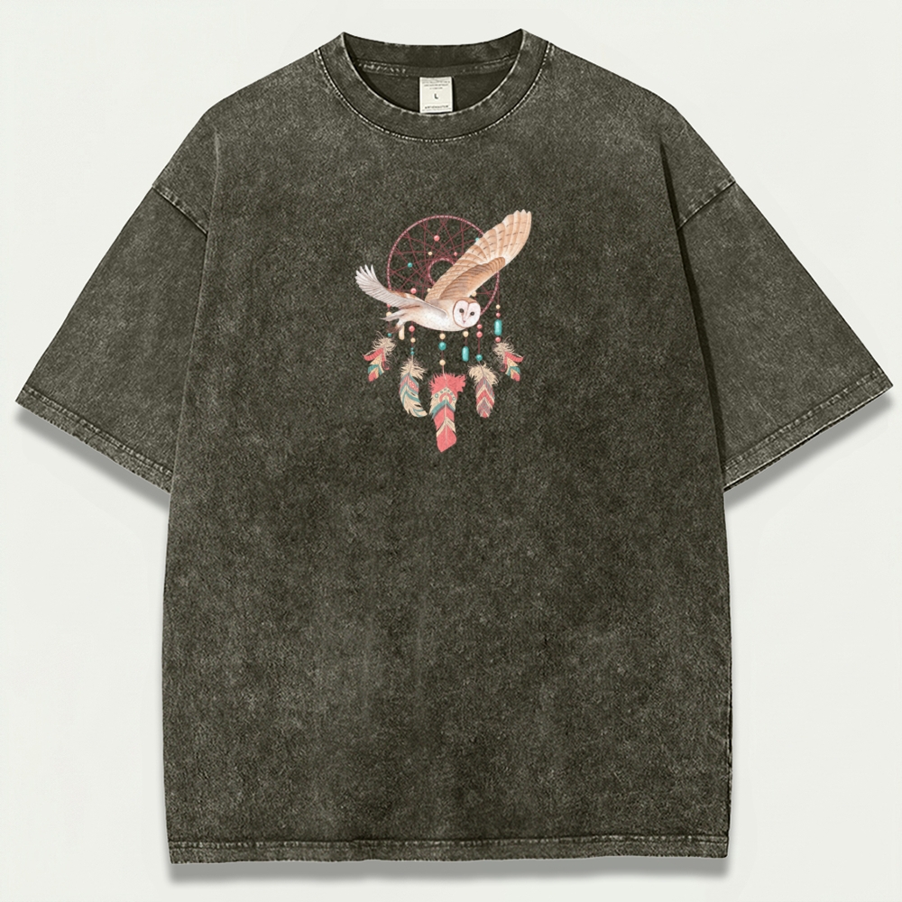 Dreamcatcher Feathers Vintage Organic Cotton Owl Tee-HikeVista