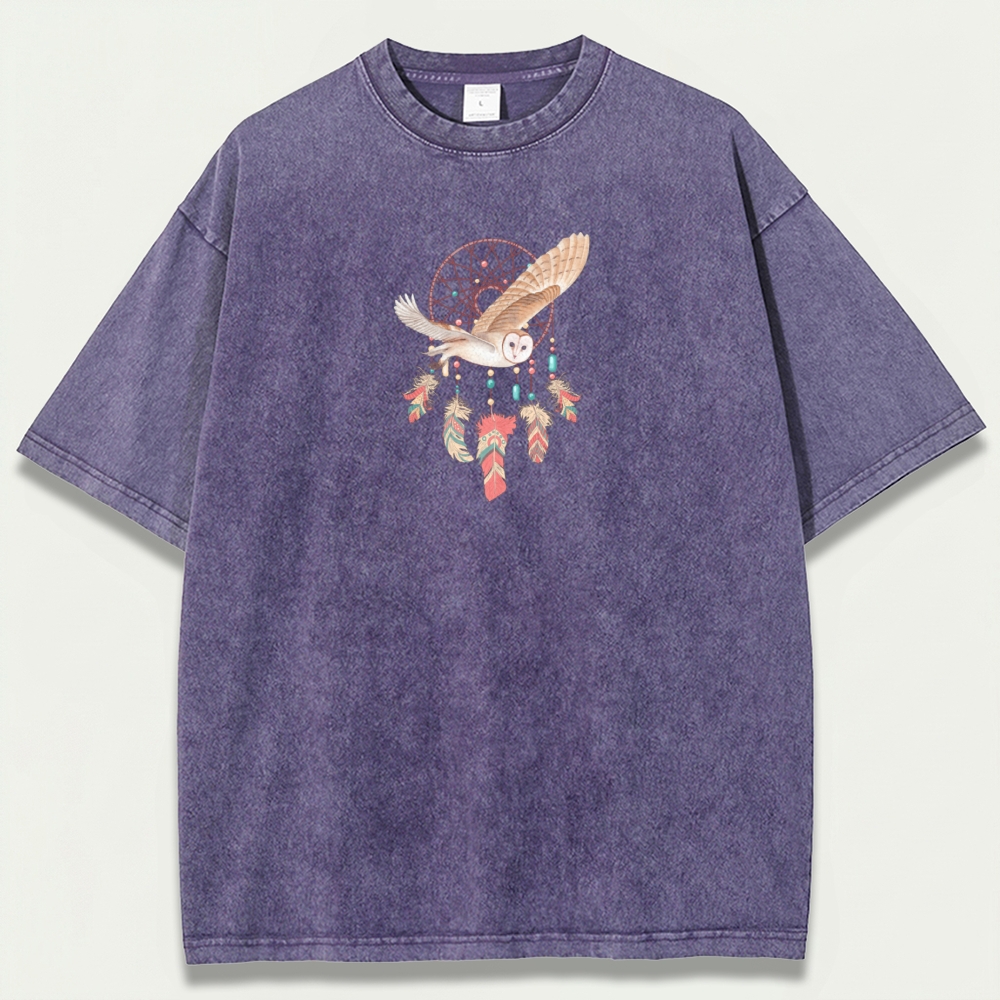 Dreamcatcher Feathers Vintage Organic Cotton Owl Tee-HikeVista