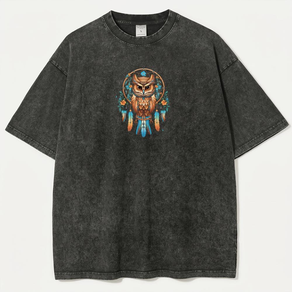 Dreamcatcher Feathers Vintage Organic Cotton Owl Tee-HikeVista