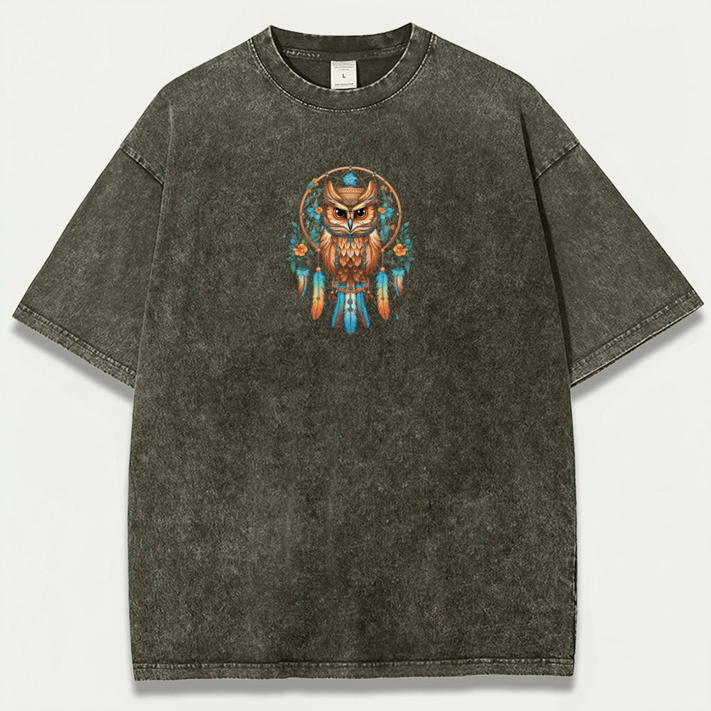 Dreamcatcher Feathers Vintage Organic Cotton Owl Tee-HikeVista