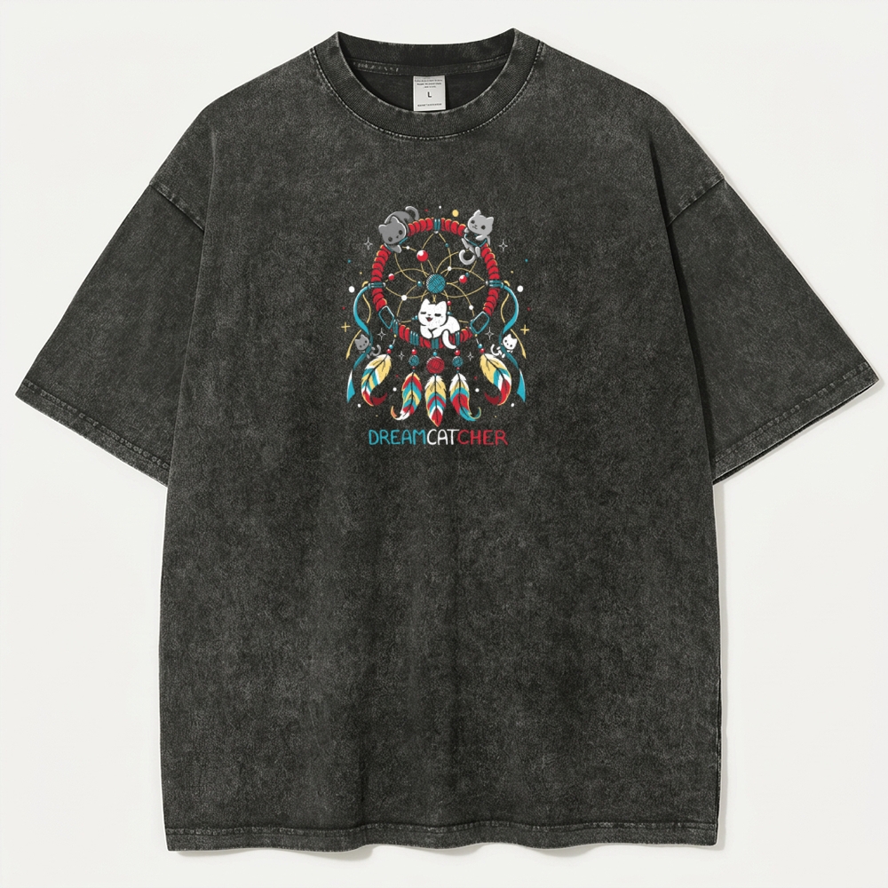 Dreamcatcher Feathers Vintage Organic Cotton Cat Tee-HikeVista