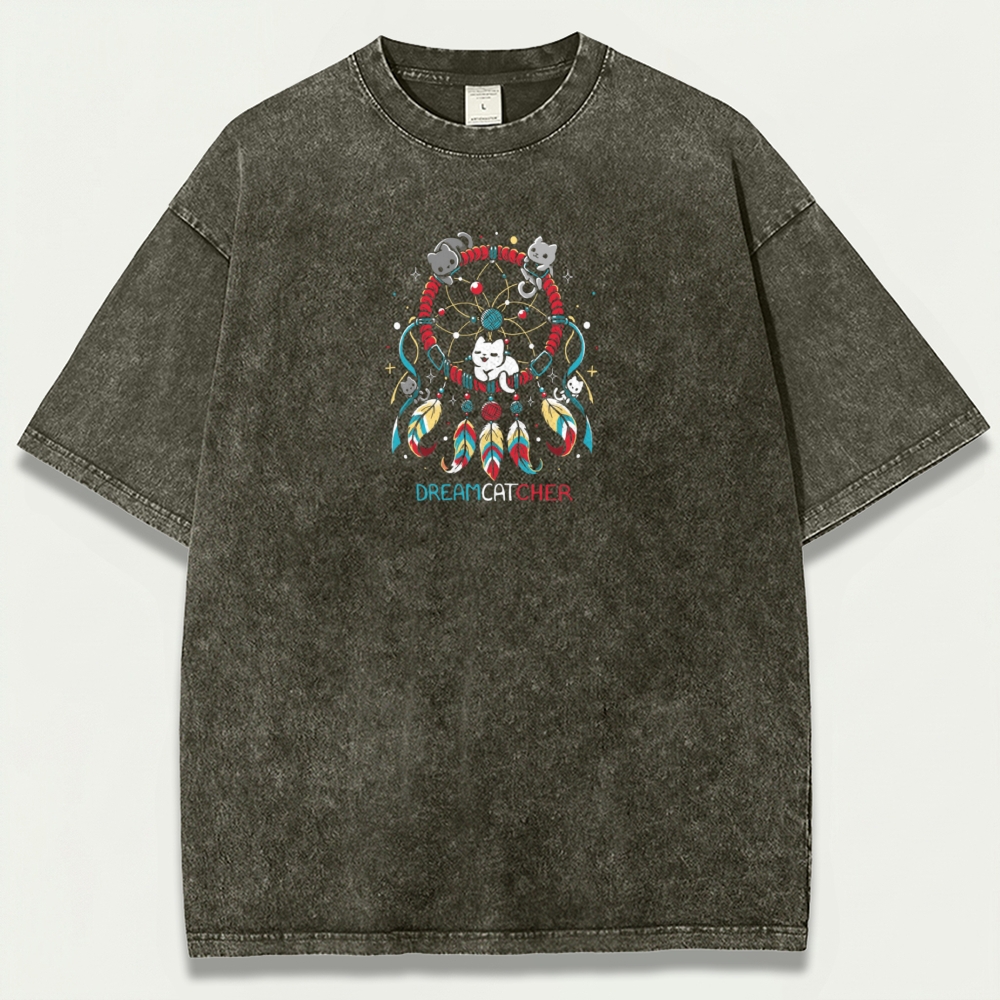Dreamcatcher Feathers Vintage Organic Cotton Cat Tee-HikeVista