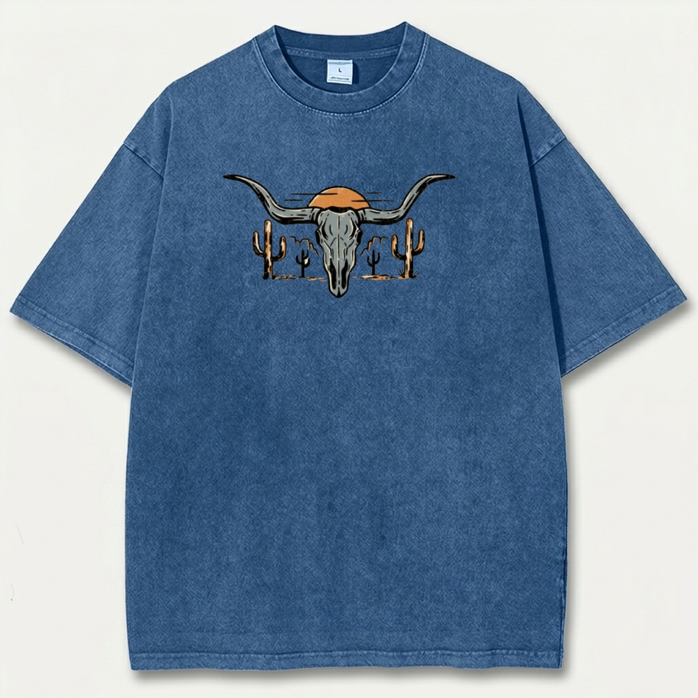 Bull Skull Cactus Vintage Organic Cotton Hiking Tee-HikeVista