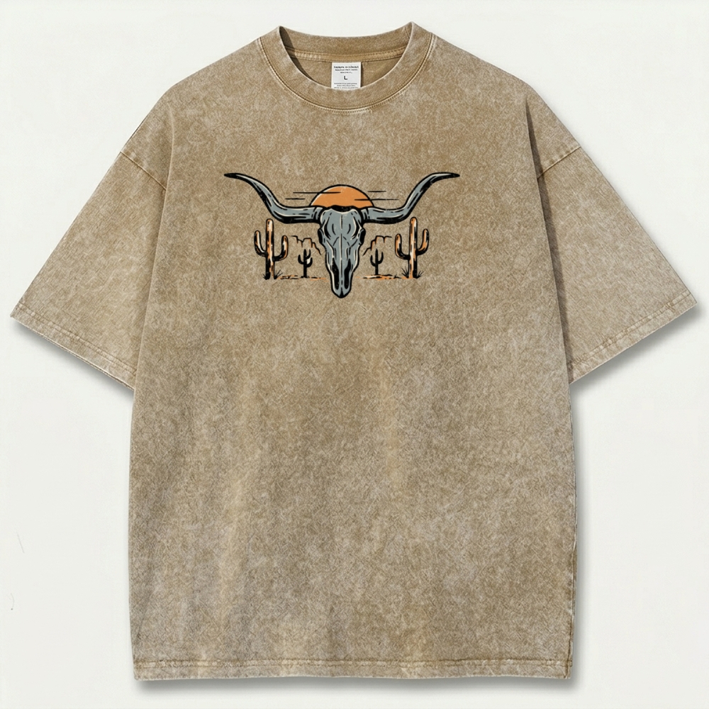 Bull Skull Cactus Vintage Organic Cotton Hiking Tee-HikeVista