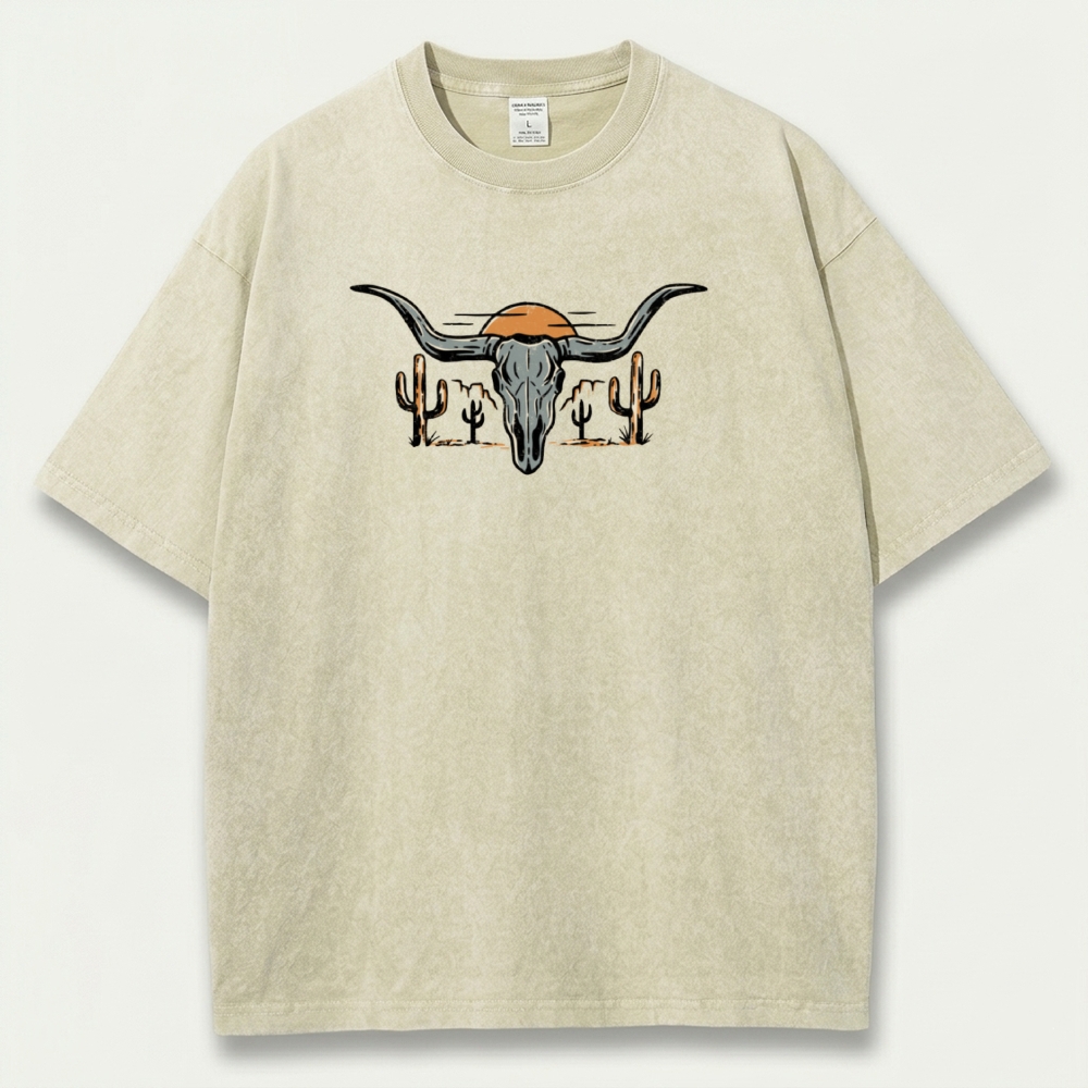 Bull Skull Cactus Vintage Organic Cotton Hiking Tee-HikeVista