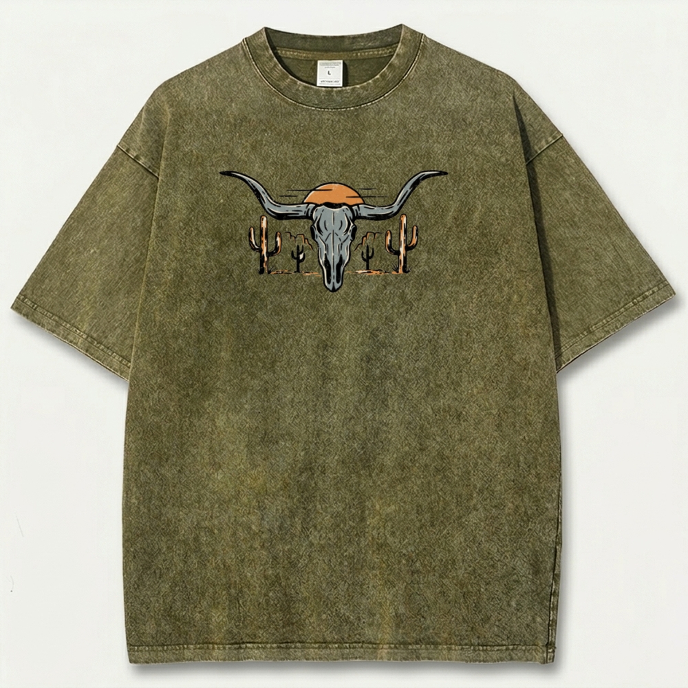 Bull Skull Cactus Vintage Organic Cotton Hiking Tee-HikeVista