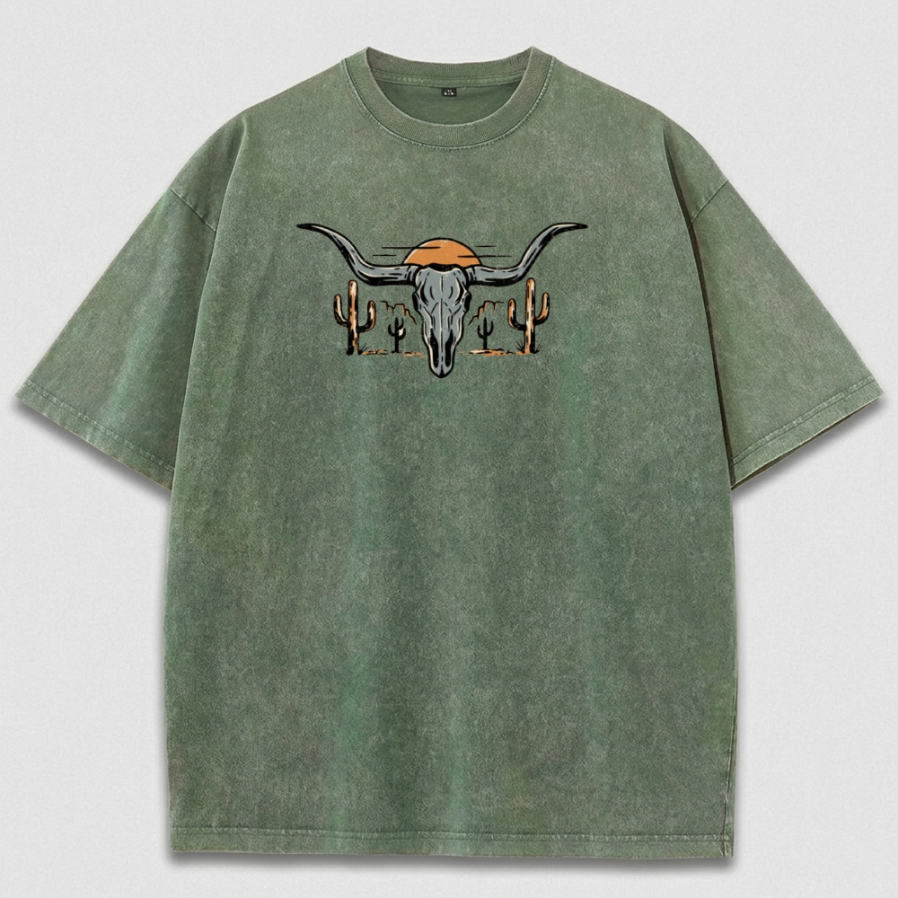 Bull Skull Cactus Vintage Organic Cotton Hiking Tee-HikeVista