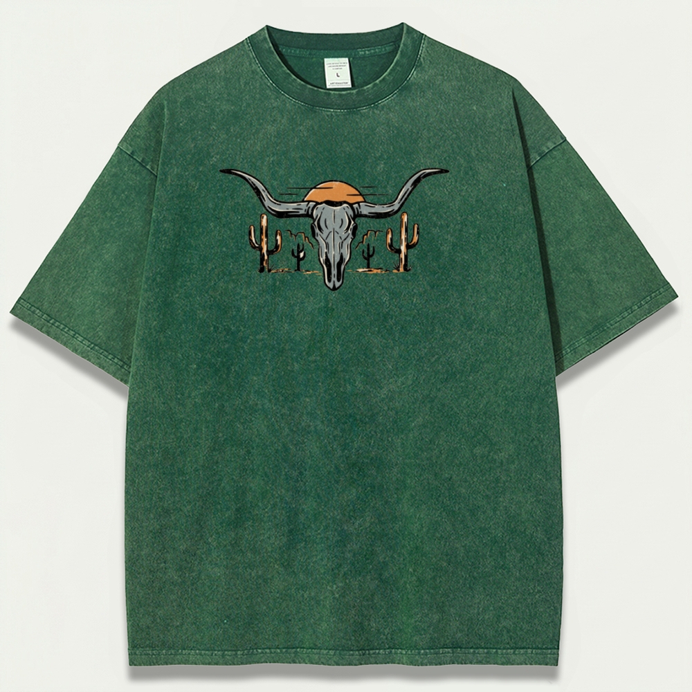 Bull Skull Cactus Vintage Organic Cotton Hiking Tee-HikeVista