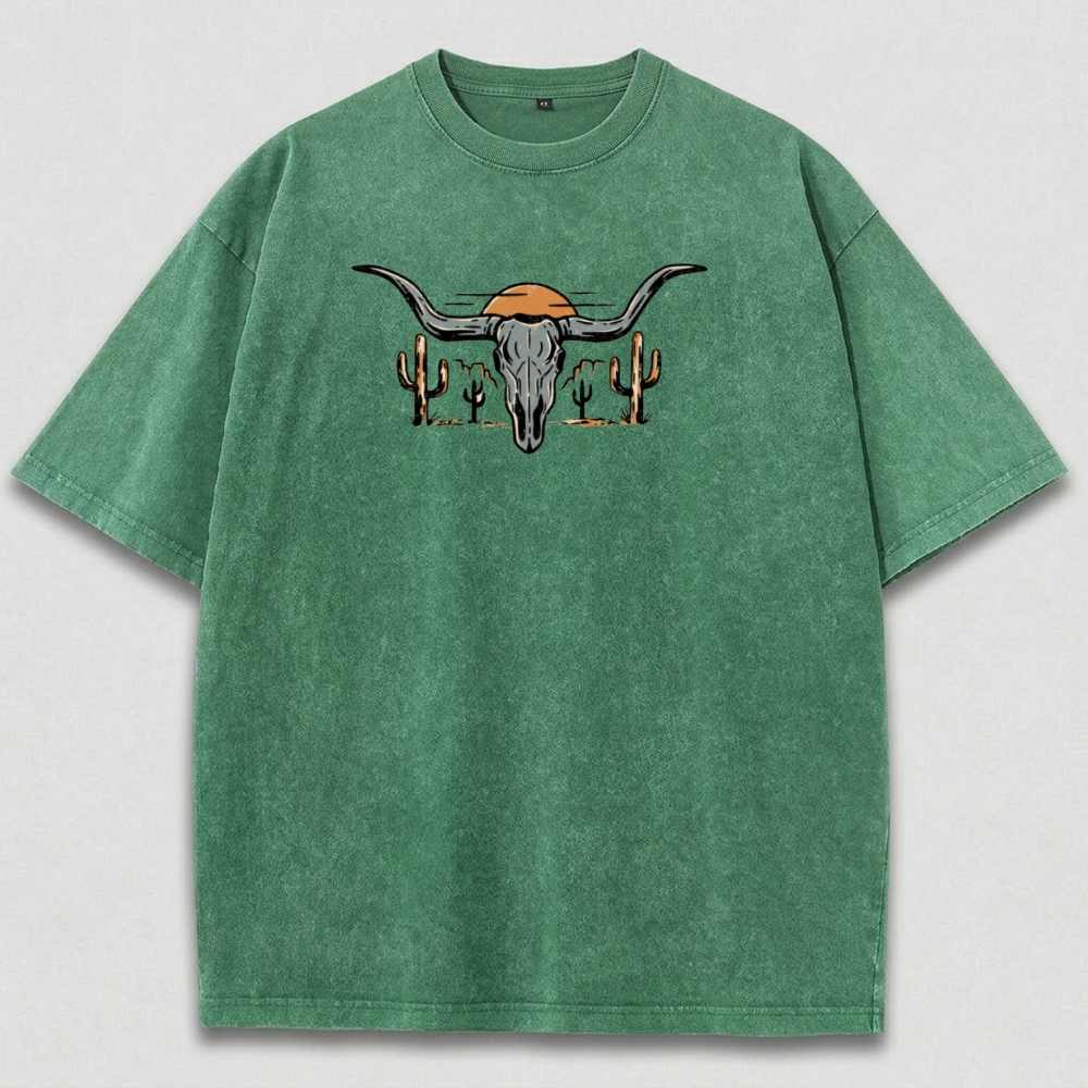 Bull Skull Cactus Vintage Organic Cotton Hiking Tee-HikeVista